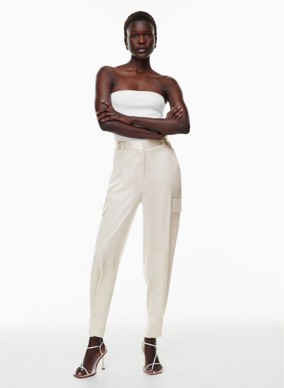 Aritzia Babaton Champagne Satin High Rise Trousers Pants Size 0